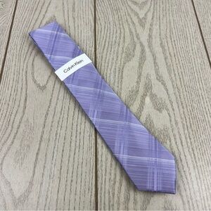 519 - Calvin Klein Tie Purple Plaid CK21100182 Silk Blend MSRP $69.50